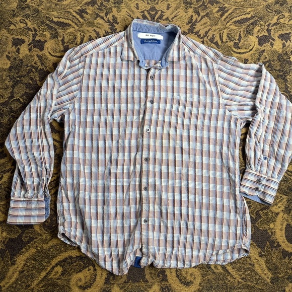 Tommy Bahama Other - Tommy‎ Bahama Shirt Men Size L Blue Check Textured Silk Long Sleeve Casual